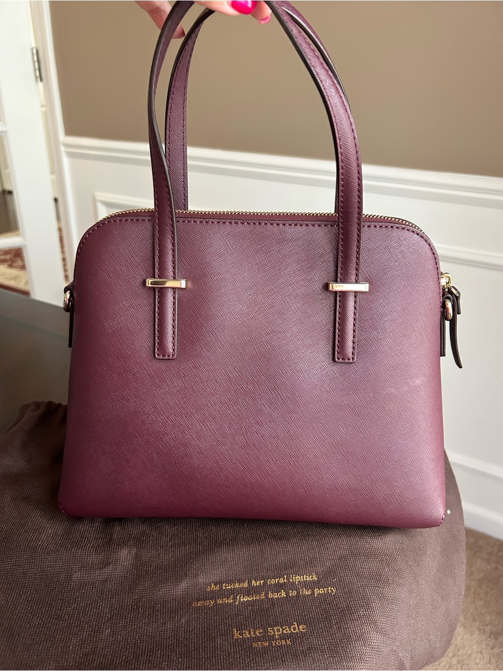 Kate Spade cedar Street Maise Mulledwine (588) Dome Satchel with Gold Hardware. - Picture 3 of 12